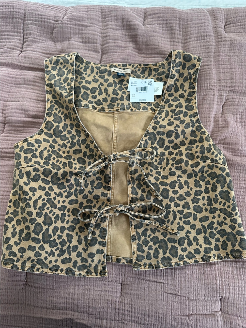American Eagle Leopard Print Denim Vest tie Top Size Medium NWT - Picture 2 of 5